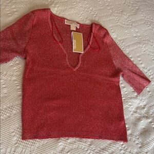 NWT Michael Kors woman/Shimmering Red Knit crop Top(made in Cambodia)